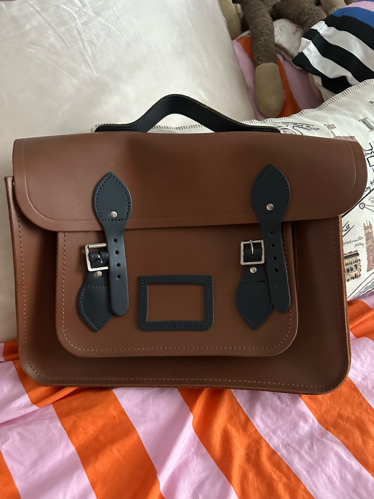 Brown Leather Satchel With Black Accents - Classic Bag
